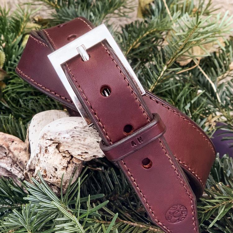 CABON SELLIER | Artisan sellier - Ceinture Cuir Marron Monogrammée / Accessoires